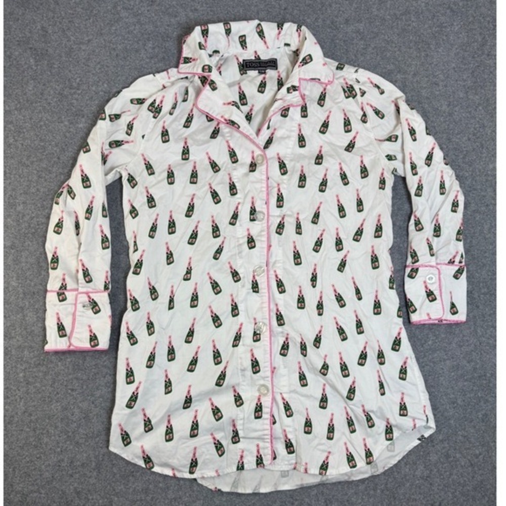 Toss Designs Womens Sleepshirt Nightgown Champage Bubbly Print Pink Trim‎ S M